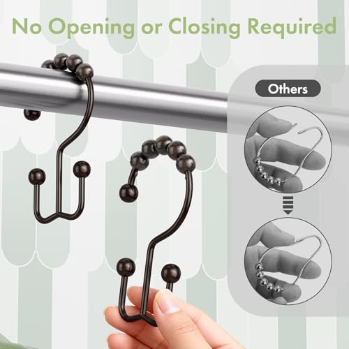 Amazer Shower Curtain Rings, Rust-Resistant Metal Double Shower Hooks for Curtain Rolling Shower Curtain Hooks Rings Shower Rings for Bathroom Shower Curtain Rod, Bronze, Set of 12 Rings - color: Bronze, style: Modern - Double Hooks