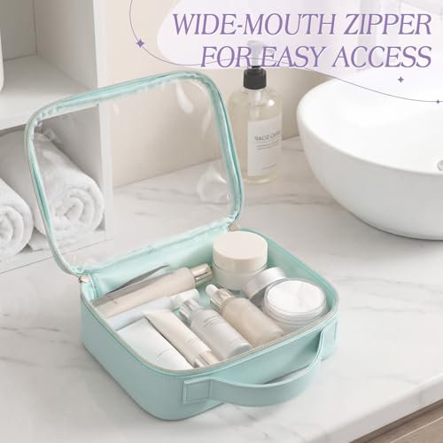 Abbylike 4 Pcs Clear Makeup Bags with Handles Tsa Approved Toiletry Bag with Zipper PU Leather Quart Size Clear Cosmetic Pouch for Travel Women Men Airport Compliant Bags(Macaron Color Palette) - color: Macaron Color Palette