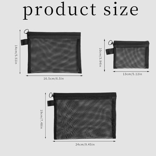 3-Pack Mesh Makeup Bag – mesh bags，Ideal Diaper Bag Organizer & Small Purse Pouch, Perfect for Travel and Daily Use forTravel Toiletry Bag - color: 3 black items