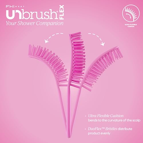 FHI Heat UNbrush Flex Detangling Brush — Ultra-Flexible, Pain-Free Hair Brush Detangler with DuoFlex Anti-Static Bristles for Removing Tangles, Massaging Scalp & Faster Styling - color: Pink