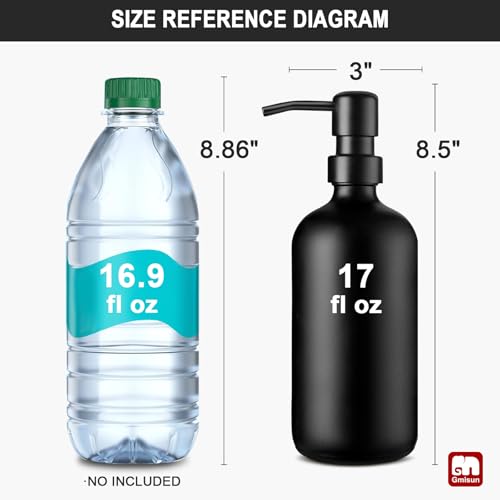 GMISUN Black Soap Dispenser, 1 Pack Matte Black Bathroom Hand Soap Dispensers, 17 Fl Oz Dish Soap Dispenser for Kitchen with Rustproof Stainless Steel Pump, Modern Liquid Dishwashing Dispensers Bottle - color: Black Bottle + Black Pump, size: 1 Pack