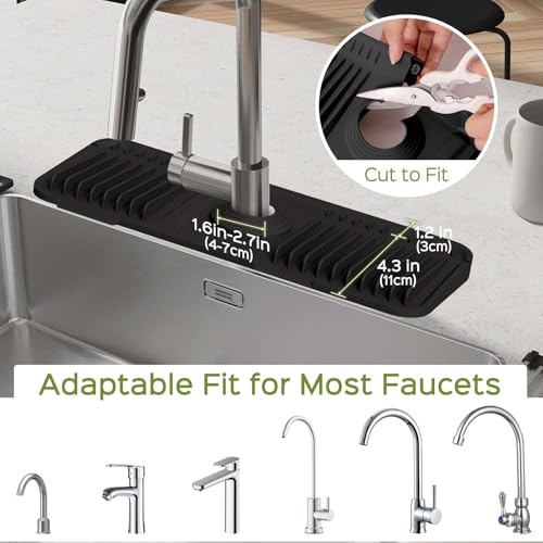 15 Inch Silicone Faucet Mat for Kitchen Sink Splash Guard – 2025 Upgraded Draining Mat with Water Tray Behind Faucet – Countertop Protectors to Catch Spills (Black, 14.6" x 5.5") - color: Black, size: 14.6" x 5.5"
