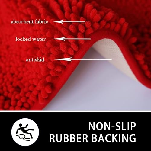 U-Shaped Toilet Rug, Chenille Contour Bathroom Mat, Non-Slip PVC Backing, Machine Washable, 20x20, Red - color: Red, size: 1'8" x 1'8" (20"x 20"U)