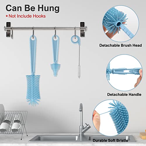 Bottle Brush Set -Baby Travel Essential-6 in 1 Bottle Cleaner Kit with Silicone Bottle Brush,Nipple Cleaner Brush,Straw Brush,Soap Dispenser,Storage Box,Bottle Drying Rack for Home and Travel(Blue) - color: Blue