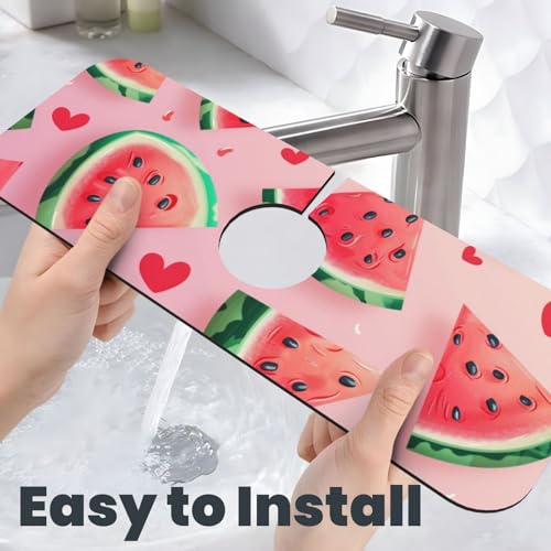 Kitchen Sink Splash Guard Faucet Mat, Watermelon Slices Hearts Diatom Mud Absorbent Draining Mat For Kitchen Sink Bathroom - color: Watermelon Slices Hearts, size: One Size