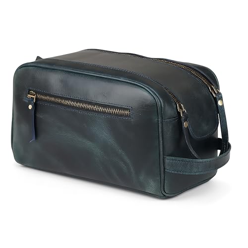 KomalC Travel Toiletry Bag – Premium Leather Dopp Kit for Men & Women with Water-Resistant Lining & Spacious Zippered Organizer - style: 1 Zip Classic Sea Green