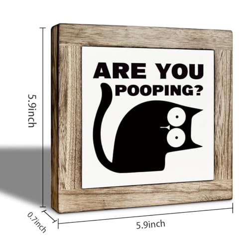 Funny Bathroom Decor, Are You Pooping Cat Sign, Funny Bathroom Toilet Table Decoration, Freestanding Decoration for Toilet and Restroom, Square Wood Block Sign Table Decor 5.9×5.9 inch - color: color36