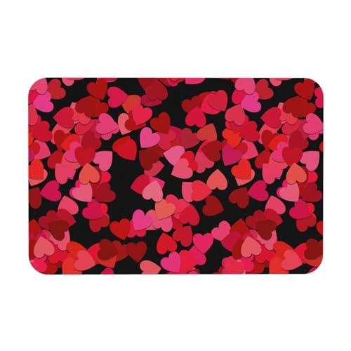 Valentine's Red Love Hearts Bath Mat Fit Under Door for Lover Couple Wedding Festival, Non-Slip Bathroom Rug Floor Mat Quick Dry Absorbent Bathmat for Bathtub Kitchen Shower Sink, 15.7x23.6 in - color: Red Love Hearts