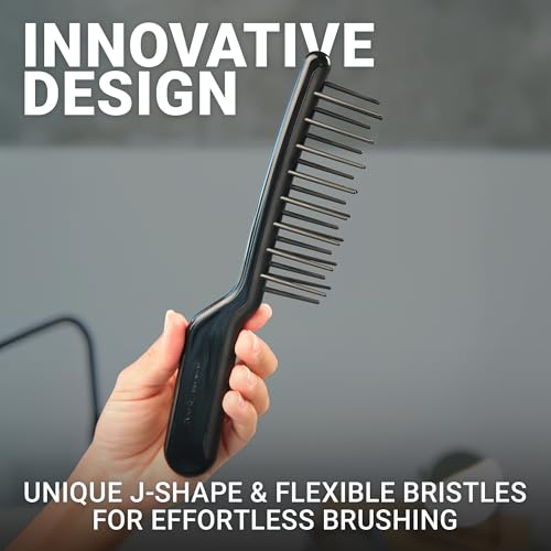 Janeke J-Brush Detangling Comb for Curly and Wavy Hair – Wide Tooth J-Shape Brush for Wet and Dry Use – Anti-Frizz, Lightweight and Gentle on Scalp – Made in Italy Professional Styling Tool (Black) - color: Black/JBrush