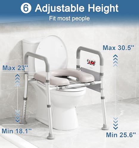 soundfuse Heavy Duty Raised Toilet Seat with Handles for Senior, 400 lbs | Adjustable Height & Width, Aluminum Reinforced Frame, Padded Seat, Handicap Elevated Toilet Seat Riser, Fit Most Toilets