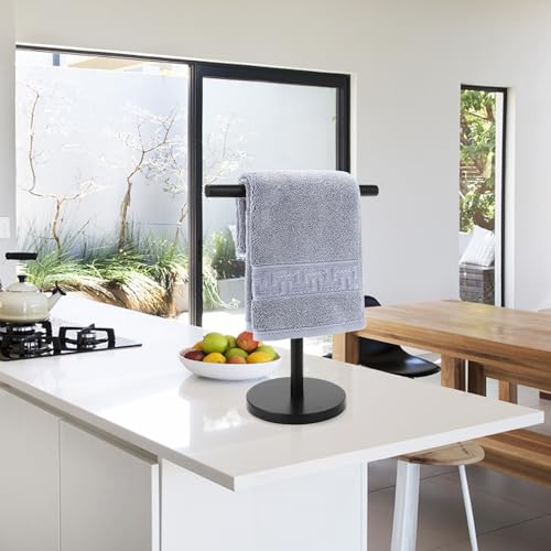 Hand Towel Holder Stand, Freestanding Bathroom Towel Rack, Black, 2 Pack | Weighted Stainless Steel Base Helps Prevent Tipping While The Open T-Shape Keeps Towels Dry on Bathroom Countertops - color: Black-2 Pack
