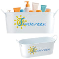 2 Pack Metal Sunscreen Pool Storage Bucket Poolside Basket Box with Handle Above Ground Pool Bin for Swimming Camping Beach Indoor Outdoor Sunscreen Sunblock Sunglasses Accessories(White)