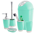 Bathroom Accessories Set 6 Pieces Plastic Bathroom Accessories Toothbrush Holder, Rinse Cup, Soap Dish, Hand Sanitizer Bottle, Waste Bin, Toilet Brush with Holder (Mint Green)