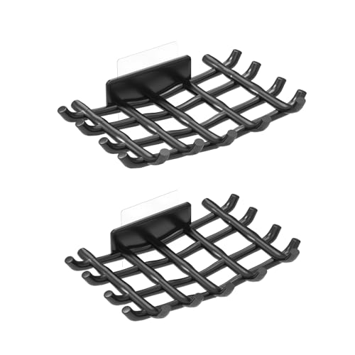 Bar Soap Holder for Shower Wall, Self Draining Plastic Bar Soap Dish Tray Container Case for Bathroom Sink, Adhesive Shower Soap Dish Holder Wall Mounted, Black 2 Pack - color: Black