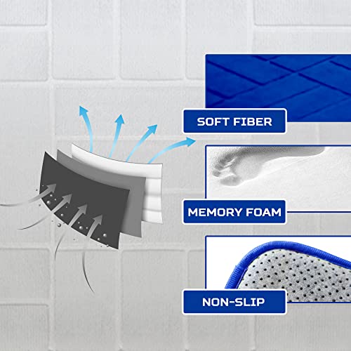 Bathroom Rug Set 5 Piece - Memory Foam Bathroom Mat Set, Soft and Comfortable, Non-Slip Thick Absorbent Bath Mats, Machine Washable, Royal Blue - color: Royal Blue/ Line Design