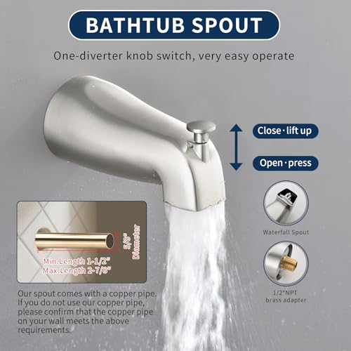 2 Handle Shower Faucet Set with Tub Spout Bathtub Shower Faucet Combo Set Shower System Complete Tub and Shower Trim Kit Brushed Nickel Wall Mounted Shower Fixtures - color: Brushed Nickel