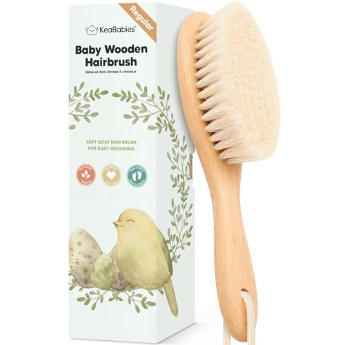 Wooden Baby Hair Brush for Toddler, Infant Cradle Cap (Walnut, Regular) | Soft Goat Bristles Brush for Newborn Girl, Boy Hair, Scalp, Styling, Gentle Grooming, Baby Comb, Baby Bath Essentials - color: Walnut, size: Oval, Regular 7"