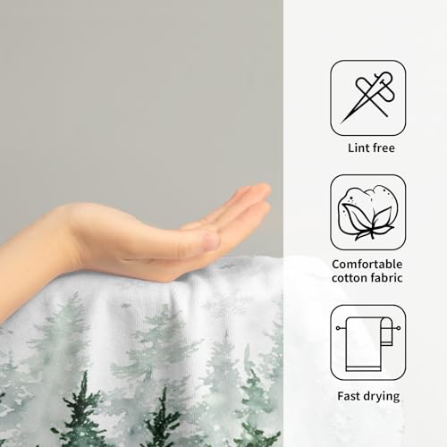 Winter Green Forest Hand Towels for Bathroom Christmas Kitchen Towels Set of 2 Green Xmas Tree Snowflake Dish Towels 14x28in Winter Christmas Decoration Hand Towels for Home Farmhouse Hotel Spa Gym - color: Winter Green Forest