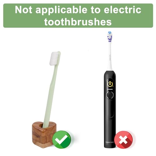 HTB Toothbrush Holder for Bathroom 2 Pack Teak Wood | Toothbrush Stand Organizer Base Station Hollow Drainage Design,Small Countertop Organizer for pens,Makeup Brushes,Space Saver - color: Heart