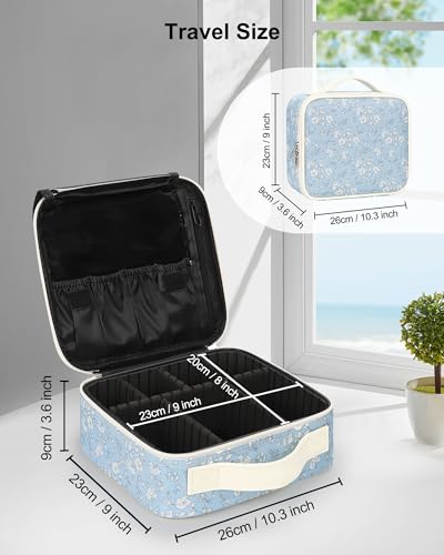 Relavel Travel Makeup Case, Professional Makeup Artist Makeup Bag, Portable Makeup Train Case Organizer with Adjustable Dividers, Cute Cosmetic Bags Birthday Gifts for Girls and Women - color: White Floral Print, size: Small