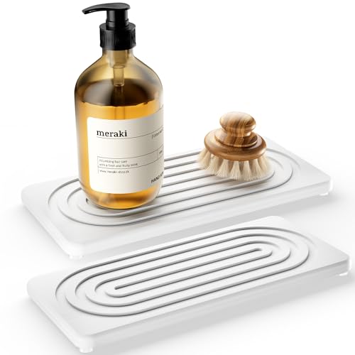 Water Absorbing Stone Tray, Quick Drying Diatomite Bathroom Tray Countertop, Stone Drying Mat for Kitchen Counter, Soap Dish Dispenser Vanity Organizer, White-A-9.8" x 4" - color: 9.8" X 4"-White-A