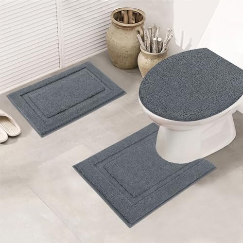 SHACOS Bathroom Rugs Sets 3 Piece with Toilet Lid Cover | 16"x24"Bath Mat and 20"x24" U-Shape Contoured Toilet Mat Machine Washable Shaggy Absorbent Bath Rugs(Dark Grey) - color: Dark Grey, size: 16"x24"+U-Shape 20"x24"+Lid Cover 19"x21"