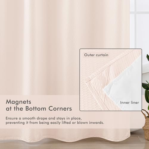Mrs Awesome No Hook Shower Curtain with Snap-in Liner, Embossed Waffle Design Fabric Shower Curtain for Bathroom, Soft & Lightweight, 71x74, Pink - color: Pink, size: 71"W x 74"L (Pack of 1)