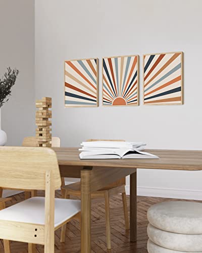 HAUS AND HUES Frame Boho Wall Art - Sun Decor for Bedroom, Mid Century Modern Minimalist Art, Geometric Posters with Beige Frame, 12x16 - color: Retro Sun Rays, size: 12"L x 16"W, style: Beige Framed