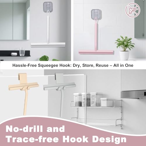 Squeegee for Shower Glass Doors, Resilient Loop - No-Drill & Adhesive Hook, Silicone Shower Squeegee with Stainless Steel Core, Cleaning Tool for Home, Kitchen, Bathroom & Car - Pink - color: Pink, size: with loop