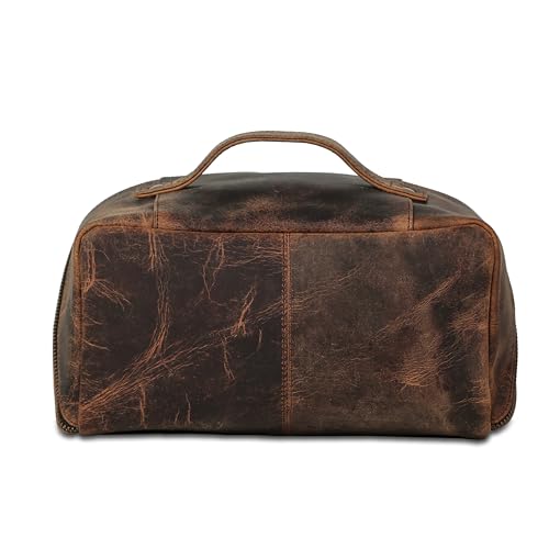 KomalC Luxury Leather Men’s Toiletry Travel Bag – Handmade Shaving Kit with Waterproof Interior, Spacious Storage & Carry Handle – leather travel Kit Bag for Men & Women (Dark Brown) - color: Dark Brown