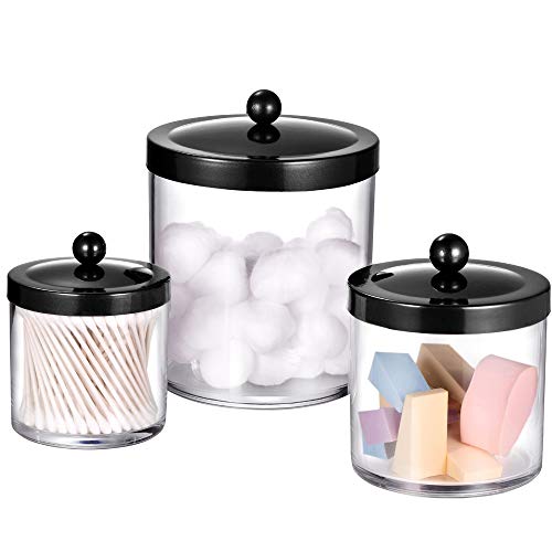 SheeChung 3-Pack Plastic Apothecary Jars with Black Metal Lids - Large 50oz, 25oz & 15oz Clear Acrylic Storage Set - Shatterproof Bathroom & Laundry Room Organizer - Modern Farmhouse Decor - color: Black, size: 50 oz & 25 oz & 15 oz