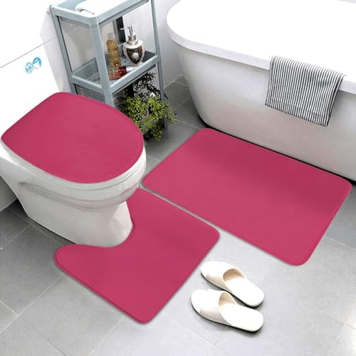 Bathroom Rugs Set 3 Piece Minimal Hot Pink Modern Bath Rug Mat Set, Non Slip Absorbent Bathroom Decor Mat, Toilet Lid Cover & U Shaped Contour Rug - color: Hot Pink, size: 1'8" x 2'6" (Rectangular)