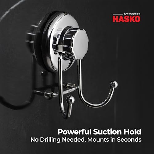 HASKO accessories - Powerful Vacuum Suction Cup Hooks - Organizer for Towel, Bathrobe and Loofah - Strong Stainless Steel Towel Hooks for Bathroom & Kitchen, Towel Hanger Storage (2 Pack) - color: Chrome