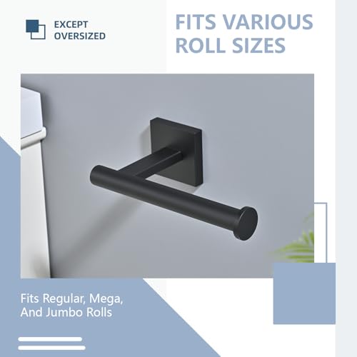 Matte Black Toilet Paper Holder Wall Mount with 2 Towel Hooks, 3 Piece Bathroom Hardware Set, SUS304 Stainless Steel Roll Holder and Robe Hooks for Bathroom, RV, Kitchen - color: Matte Black