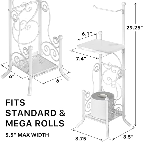 Simple Houseware English Style Bathroom Toilet Tissue Roll Holder Stand with Shelf, Marbled White - color: White, size: Wood Shelf - 29.2''H
