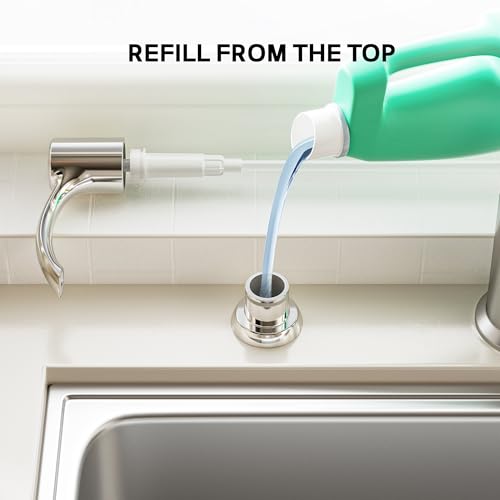 SAMODRA Built in Kitchen Sink Soap Dispenser (Chrome) with 12 oz Large PET Lotion Bottle, Refill from Top - color: Chrome, style: 12 oz Bottle