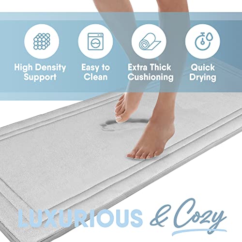 MICRODRY Quick Drying Memory Foam Framed Bath Mat with GripTex Skid-Resistant Base, Runner - 24x58, Light Grey - color: Light Grey, size: 24" x 58"