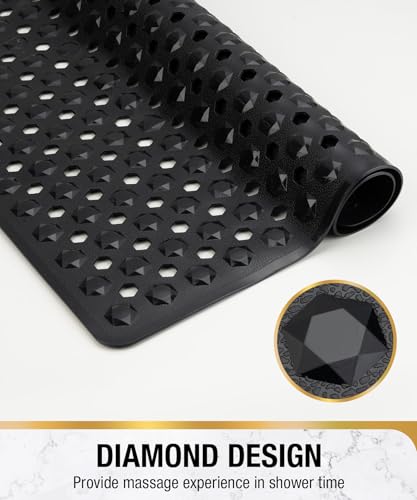 HITSLAM Shower Mat Anti Slip, Square Bath Mat for Tub Non Slip with Suction Cups and Drain Holes, 21x21 Inch Bathroom Shower Stall Floor Mat, Machine Washable, Soft on Feet, Black - color: Black, size: 21" x 21" (Square)