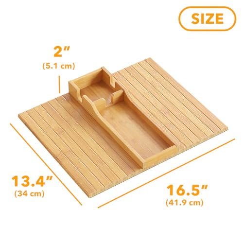 SpaceAid Bamboo Couch Cup Holder, Anti Falling Foldable Sofa Armrest Tray with Cup Holder, Couch Arm Side Table Organizer for Drink Cup Remote Snacks (Natural) - color: Natural, size: 16.5" x 13.4" x 2"