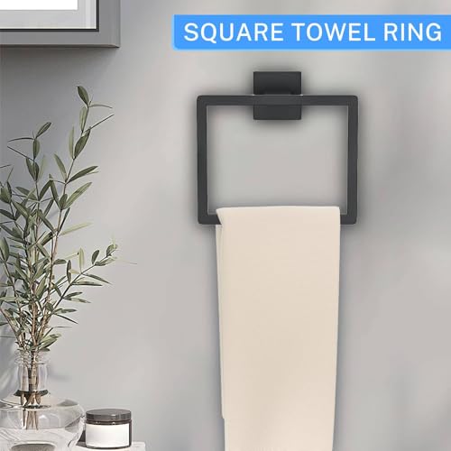 5 Pieces Towel Bar Set Matte Black Bathroom Hardware Accessories Set Include Towel Rack TP Holder Towel Ring Coat Hooks Stainless Steel Wall Mounted Towel Holder Set for Bathroom,23.6 in - color: 5 Pcs Matte Black