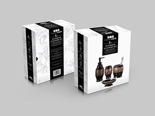 Creative Scents Dublin Brown Bathroom Accessories Set Complete - 4 Pc. Bathroom Sets Accessories, Luxury Bathroom Accessory Set - Soap Dispenser, Soap Dish, Tumbler & Toothbrush Holder Set - style: 4 Piece Set