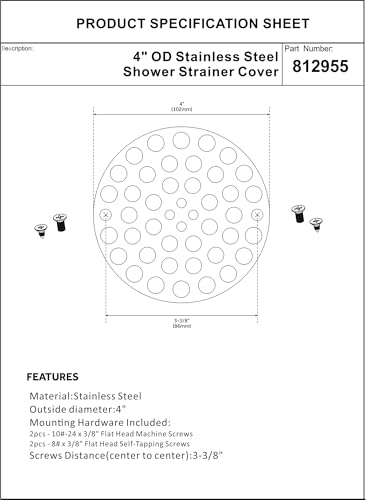 Artiwell 4’’ Shower Strainer Drain Trim Set, Solid Brass Screw-in Shower Strainer Drain Cover, Replacement Strainer Grid by Artiwell, Machine & Self-Tapping Screws Included (Brushed Gold) - color: Brushed Gold