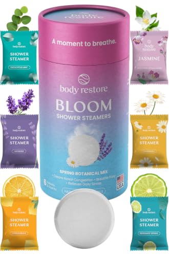 Body Restore Shower Steamers Aromatherapy 6 Pack – Fathers Day Gift for Dad, Birthday Gifts for Women & Men, Spa Stress Relief & Relaxation Self Care Gifts – Premium Bloom Essential Oil Tablets - color: Spring Botanical Mix 6 Pack