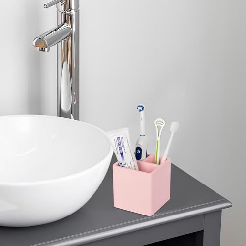 Diatomite Toothbrush Holders Tooth Brush Organizer - Blush Pink | Water-Absorbent Material, 3 Slots for Electric Toothbrush and Toothpaste, for Bathroom Countertop, Shower, Vanity - color: Pink