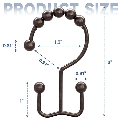 Titanker Shower Curtain Hooks Rings, Rust-Resistant Metal Double Glide Shower Hooks for Bathroom Shower Rods Curtains, Set of 12 Hooks - Bronze - color: Bronze, style: Modern
