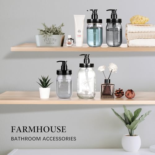 Amolliar Plastic Mason Jar Soap Dispenser with Pump Lid,16OZ Refillable Hand Soap Dispenser Set with Cute Lables, Farmhouse Decor for Kitchen Bathroom, Liquid Soap, Dish Soap (2 Pack, Black) - color: Black Jar + Black Pump