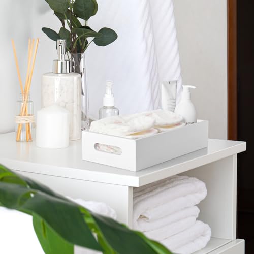 ALELION White Bathroom Basket - Wooden Toilet Tank Paper Basket with Handle for Organizing - Back of Toilet Storage Organizer for Bathroom Tank Topper Counter - White Bathroom Decor Box - color: White