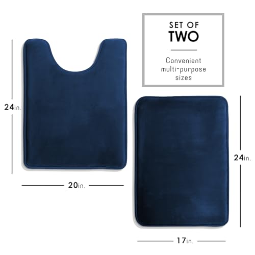 Clara Clark Bathroom Rugs, Velvet Memory Foam Bath Mat, Non-Slip Bath Rugs, Machine Wash, Dries Quickly, Ultra Soft Plush Bath Mats for Bathroom, - color: Blue, style: 17 x 24 + Contour