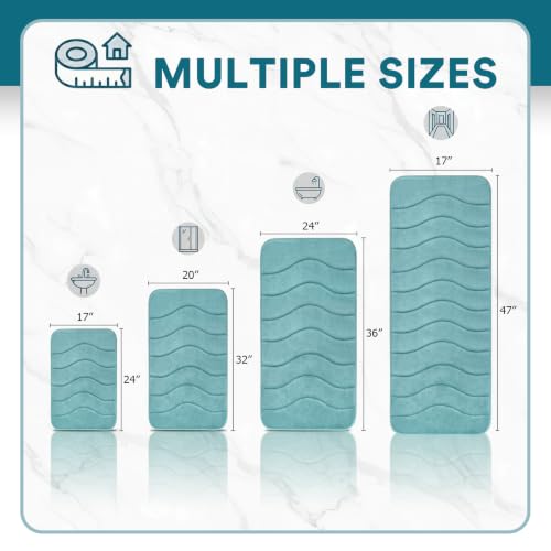 Flamingo P Memory Foam Bathroom Mat Non Slip Bath Rug Shower Rugs Carpet,20x32,Aqua Green - color: Aqua Green Wavy Line, size: 32" X 20"