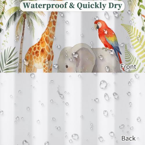Fabric Shower Curtain with Hooks YJY01569 - color: Tropical Jungle Animals